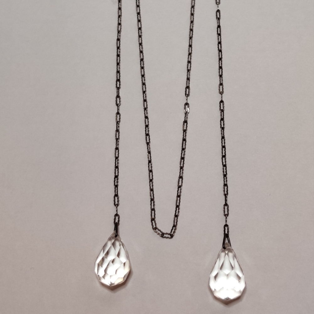 Antique Art Deco Lariat Necklace Sterling Silver and Cut Crystals
